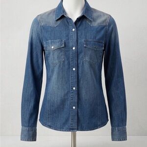 Y2K Cowgirl Cotton ROXY Denim Western Pearl Snap Shirt Women Small Blue Jean